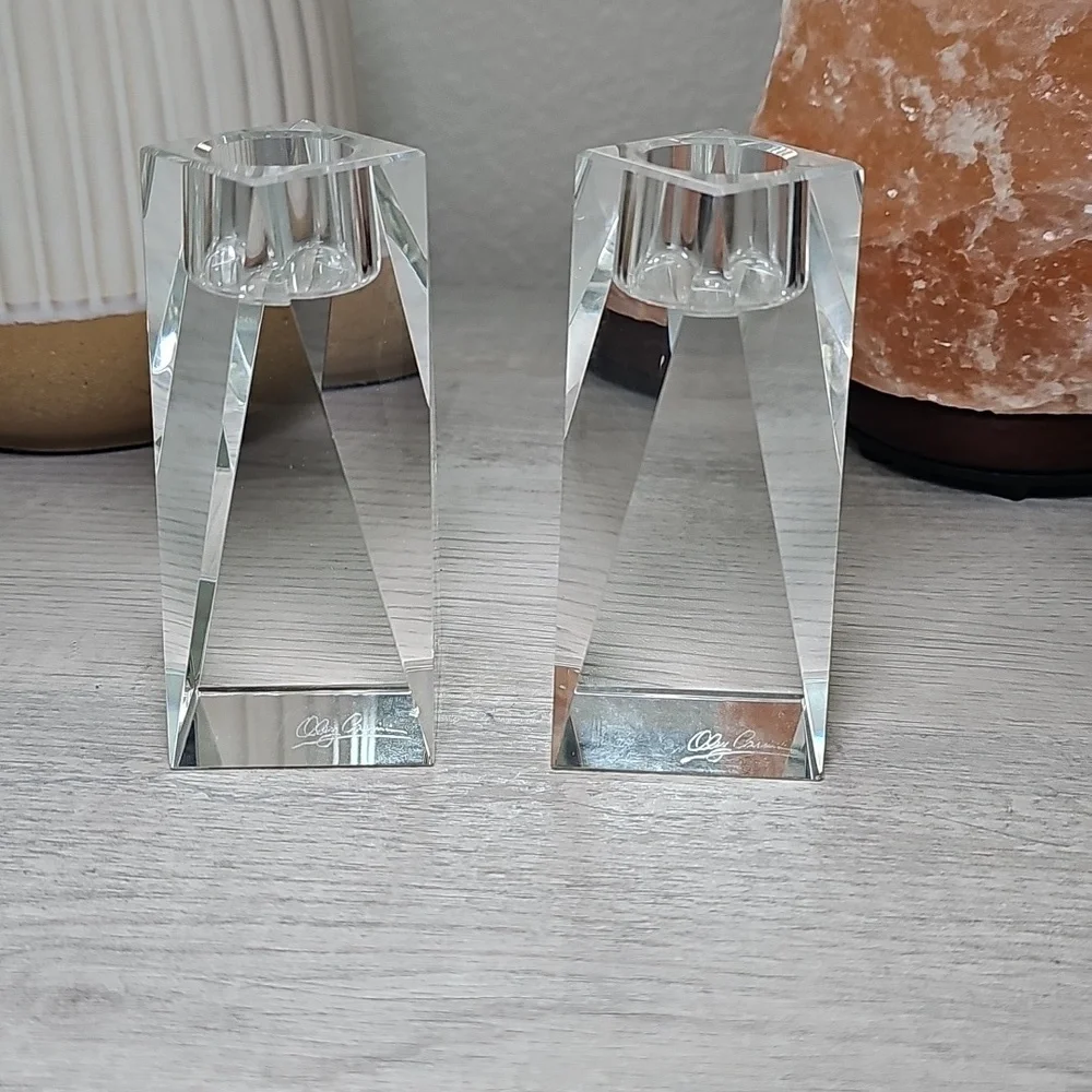 Vintage Y2K Oleg Cassini Brigitte Crystal Taper Candlestick Holders Set 4